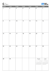 Calendario mensile 7 colonne × 5 righe con mini calendari del mese precedente e successivo nelle aree libere – modello (Verticale).