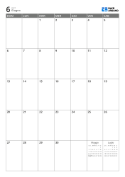 Calendario mensile 7 colonne × 5 righe con mini calendari del mese precedente e successivo nelle aree libere – modello (Verticale).