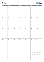 A 7-column × 5-row monthly calendar with previous/next month mini calendars displayed in the empty area – monthly calendar template (Vertical).