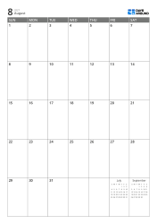 A 7-column × 5-row monthly calendar with previous/next month mini calendars displayed in the empty area – monthly calendar template (Vertical).