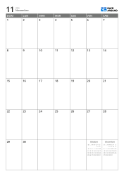 Calendario mensile 7 colonne × 5 righe con mini calendari del mese precedente e successivo nelle aree libere – modello (Verticale).