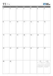 在 7 列×5 行月历的空白区域显示前月与次月迷你日历——月度日历模板（竖版）。