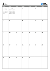 Calendario mensile 7 colonne × 5 righe con mini calendari del mese precedente e successivo nelle aree libere – modello (Verticale).