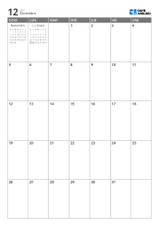 Calendario mensual 7 columnas × 5 filas con mini calendarios del mes anterior y siguiente en los espacios libres – plantilla de calendario mensual (Vertical).