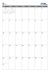 A 7-column × 5-row monthly calendar with previous/next month mini calendars displayed in the empty area – monthly calendar template (Vertical).