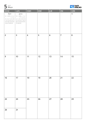 Calendario mensual 7 columnas × 5 filas con mini calendarios del mes anterior y siguiente en los espacios libres – plantilla de calendario mensual (Vertical).