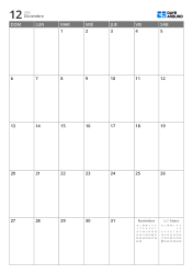 Calendario mensual 7 columnas × 5 filas con mini calendarios del mes anterior y siguiente en los espacios libres – plantilla de calendario mensual (Vertical).