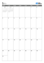 Calendario mensual 7 columnas × 5 filas con mini calendarios del mes anterior y siguiente en los espacios libres – plantilla de calendario mensual (Vertical).