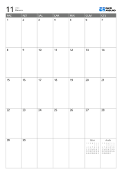 7 sütun × 5 satır aylık takvimin boş alanlarında önceki/sonraki ay mini takvimleri gösterilir – aylık takvim şablonu (Dikey).