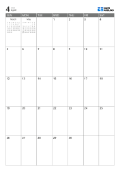 A 7-column × 5-row monthly calendar with previous/next month mini calendars displayed in the empty area – monthly calendar template (Vertical).