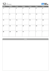 5-week monthly calendar template with a top section for schedules and a bottom area for free notes (vertical)