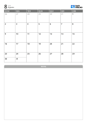 Modelo de calendário mensal de 5 semanas com agenda na parte superior e espaço livre para anotações abaixo (vertical)