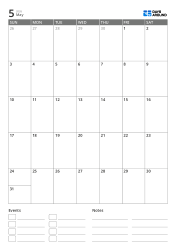 portrait monthly calendar template with events and notes section at the bottom