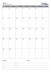 plantilla de calendario mensual vertical con espacio para eventos y notas en la parte inferior