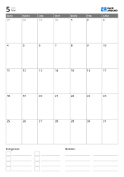 Monatskalender im hochformat mit Ereignis- und Notizbereich unten