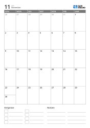 Monatskalender im hochformat mit Ereignis- und Notizbereich unten