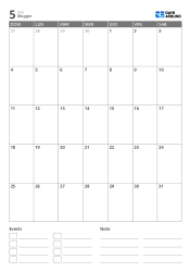 modello di calendario mensile verticale con sezione eventi e note in basso