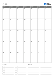 portrait monthly calendar template with events and notes section at the bottom
