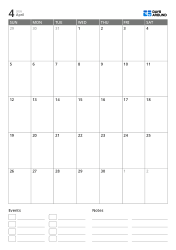 portrait monthly calendar template with events and notes section at the bottom
