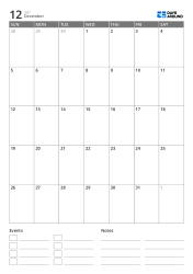 portrait monthly calendar template with events and notes section at the bottom
