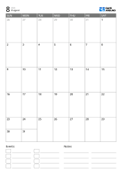 portrait monthly calendar template with events and notes section at the bottom