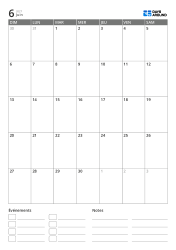 modèle de calendrier mensuel en portrait avec espace événements et notes en bas