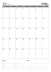 modello di calendario mensile verticale con sezione eventi e note in basso
