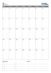 alt bölümünde etkinlik ve not alanı bulunan dikey aylık takvim şablonu