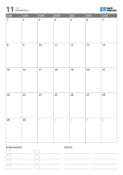 modèle de calendrier mensuel en portrait avec espace événements et notes en bas