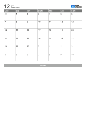 Minimalistischer Monatskalender (Montagsbeginn) mit Notizbereich unten