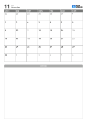 Minimalistischer Monatskalender (Montagsbeginn) mit Notizbereich unten