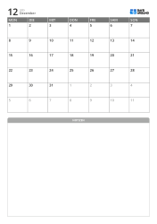 Minimalistischer Monatskalender (Montagsbeginn) mit Notizbereich unten