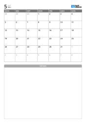 Minimalistischer Monatskalender (Montagsbeginn) mit Notizbereich unten