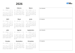 Plantilla de calendario anual imprimible con mini calendarios mensuales y un amplio espacio horizontal a la derecha para anotar eventos clave y notas de los trimestres 1–4 (Horizontal)