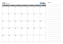 Monatskalendervorlage im Querformat mit einem 7×5-Monatsraster links und einem linierten Notizbereich rechts.