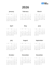Year At A Glance Calendar
