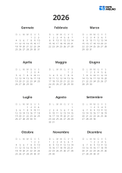 Modello di calendario annuale con mini calendari 3×4 e spazio extra per le note (Verticale)