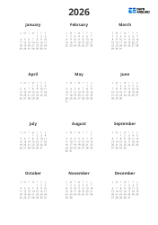 Note Friendly Yearly Calendar