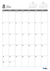 ऊपर दाईं ओर पिछले और अगले महीने के मिनी कैलेंडर हैं, और नीचे 7 × 5 का मासिक कैलेंडर है — मासिक कैलेंडर टेम्पलेट (वर्टिकल)।