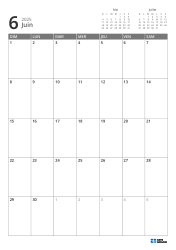 En haut à droite se trouvent les mini-calendriers du mois précédent et du mois suivant. En bas, un calendrier mensuel 7 × 5 – modèle de calendrier mensuel (Vertical).
