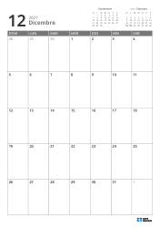 In alto a destra ci sono i mini calendari del mese precedente e successivo. In basso un calendario mensile 7 × 5 – modello mensile (Verticale).