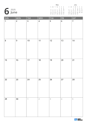 Mini calendars for the previous and next month are placed on the top right, and a 7 × 5 monthly calendar is placed below – monthly calendar template (Vertical).