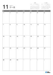 右上方放置前月与次月迷你日历，下方为 7×5 的月历——月度日历模板（竖版）。