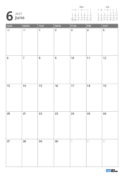 Mini calendars for the previous and next month are placed on the top right, and a 7 × 5 monthly calendar is placed below – monthly calendar template (Vertical).