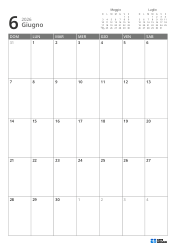In alto a destra ci sono i mini calendari del mese precedente e successivo. In basso un calendario mensile 7 × 5 – modello mensile (Verticale).