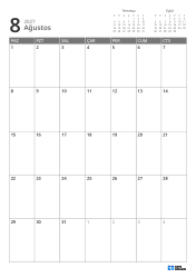 Üst sağda önceki ve sonraki ay mini takvimleri, altta 7 × 5 aylık takvim – aylık takvim şablonu (Dikey).