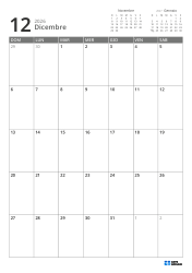 In alto a destra ci sono i mini calendari del mese precedente e successivo. In basso un calendario mensile 7 × 5 – modello mensile (Verticale).