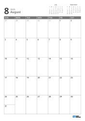 Mini calendars for the previous and next month are placed on the top right, and a 7 × 5 monthly calendar is placed below – monthly calendar template (Vertical).