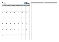 Minimal monthly calendar (Monday start) with notes section on the right