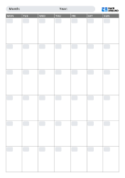 Write-in portrait monthly calendar template for printing with rounded date boxes, Sunday or Monday start options, and flexible 5-week or 6-week layouts